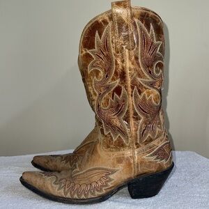 VINTAGE CORRAL CRACKLE distressed antique embroidered saddle boot r1964 sz 6.5